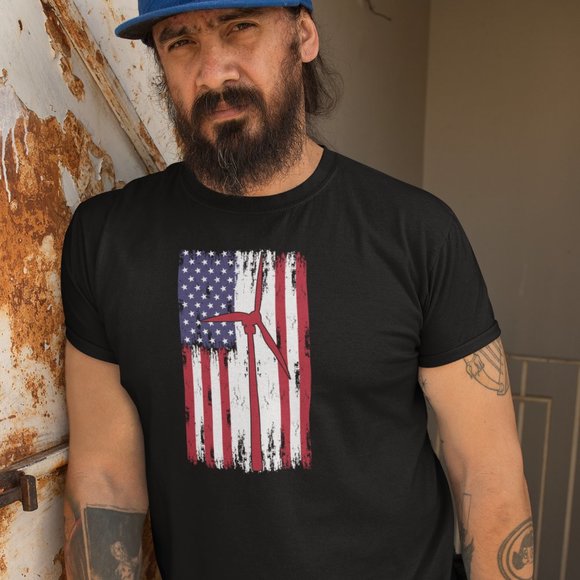 Wind Turbine American Flag T shirt - Picture 1 of 1